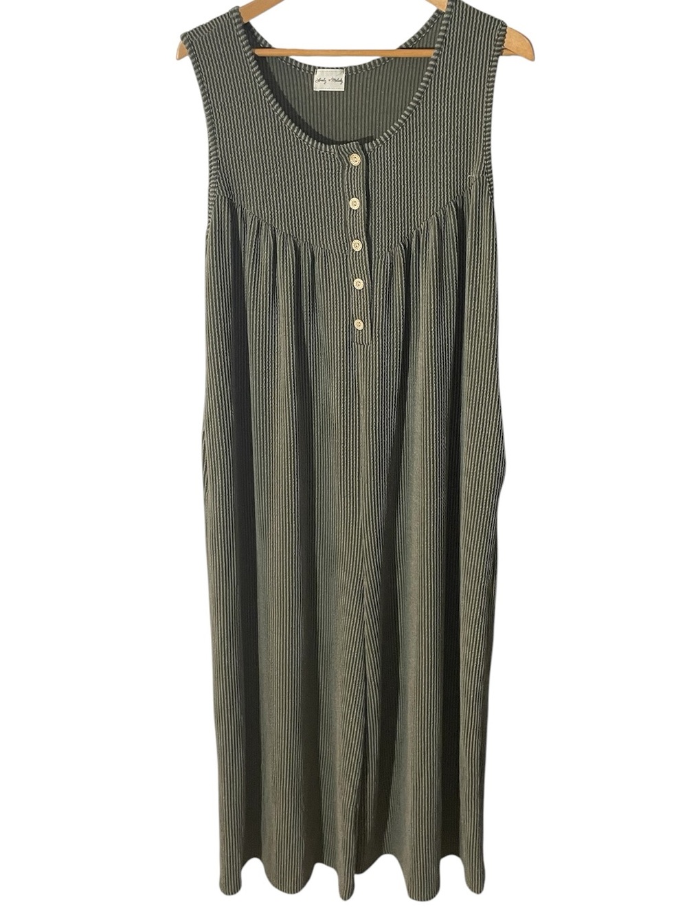 C50- Lovely Melody Olive Ribbed Button-Front Maxi Dress